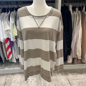 Z Supply Taupe & White Wide-Stripe Long Sleeve Top